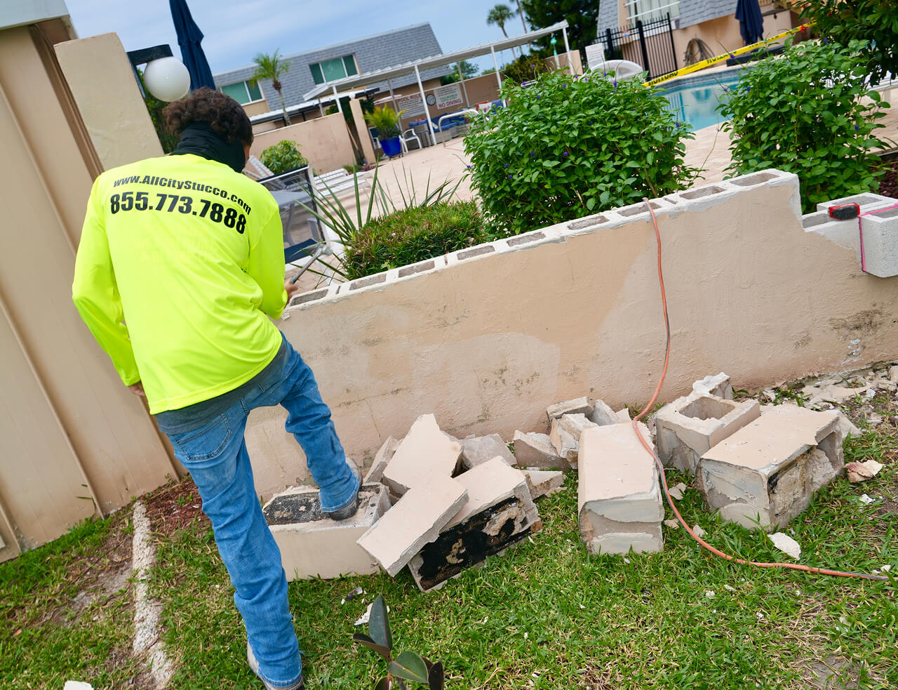 CMU concrete block wall built by All City Stucco